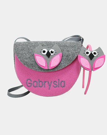 Mała torebeczka sowa z imieniem plus opaska, Made by Joan