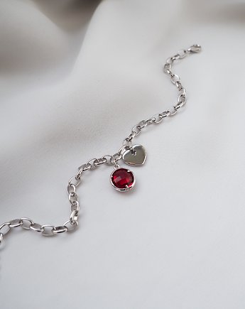Bransoletka z różową cyrkonią i sercem srebrna RUBY, NW STORE