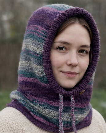 Balaclava oversize kominiarka kaptur zamiast czapki handmade, splotomaniaa