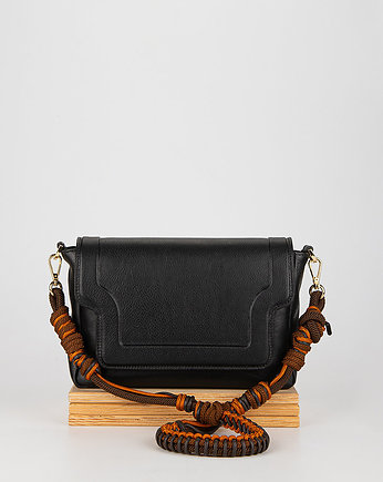 Klasyczna torebka z plecionym paskiem Modern czarna skórzana, OKAZJE - Prezent na 60 urodziny