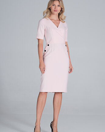 Elegancka kopertowa sukienka midi z krótkim rękawem i zamkiem - M851, FIGL