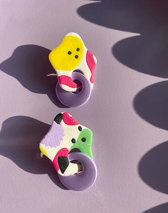 Dwuelementowe MULTIKOLOROWE kolczyki SHOCK! fioletowe, Cuksy Jewellery