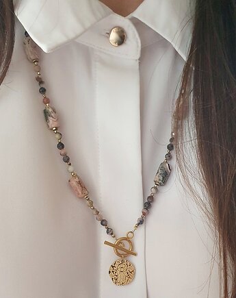Długi naszyjnik z rodonitem, LEI handmade 