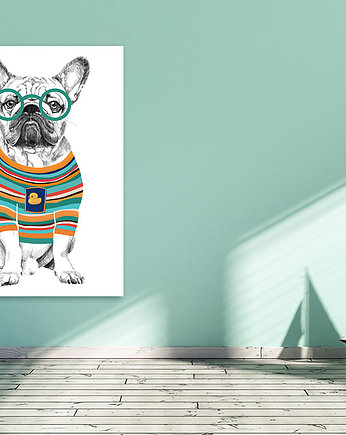 OBRAZ NA PŁÓTNIE -  60x80 BULLDOG HIPSTER, LUdesign gallery
