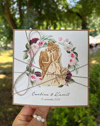 Personalizowany prezent - wyjątkowa kartka ślubna ręcznie robiona w stylu boh, sorte