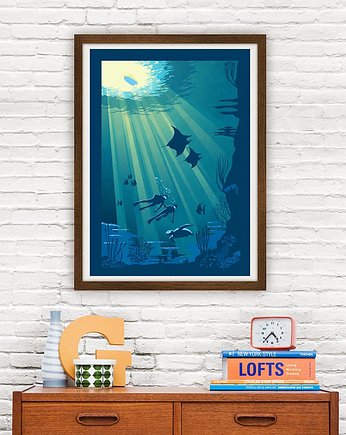 Deep Blue Diving - vintage plakat 61x91 cm, minimalmill