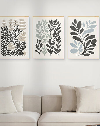 Zestaw 3 plakatów z motywem abstrakcyjnych roślin i kwiatów., Grawisfera