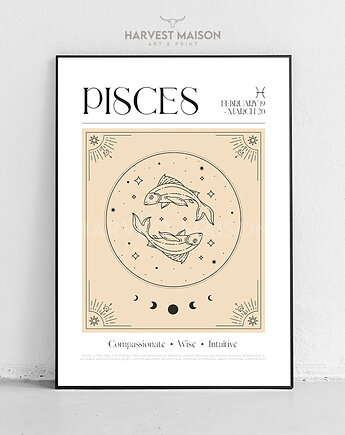 Plakat Znak Zodiaku Mystical Art Ryby Prezent Dla Niej, Harvest Maison