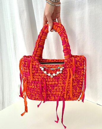 Torebka Sunset Muse z perłami seashell i koralikami handmade, GANGSTA KNIT