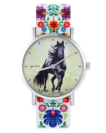 Zegarek - Czarny koń 2 - folk biały, nato, yenoo
