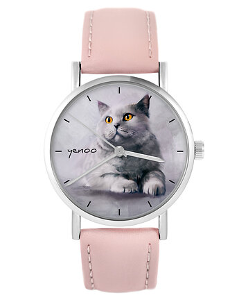 Zegarek - Kot brytyjski - pudrowy róż, skóra, yenoo