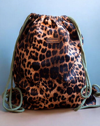 Welurowy workoplecak basic w panterkę, raspberi
