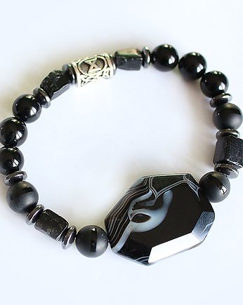 Unikat elegancka ochronna czarny turmalin dagaz onyks, KEIT