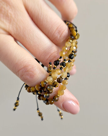 Czarny turmalin, apatyt, tygrysie oko,oolit, hematyt bransoletka na sznurku, Magneska