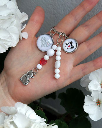 Breloczek - Serce dziergane, kotek, yenoo