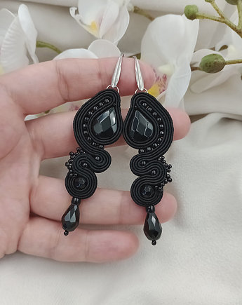 Długie kolczyki soutache, czarne kolczyki, kolczyki onyksy, Soutacheria