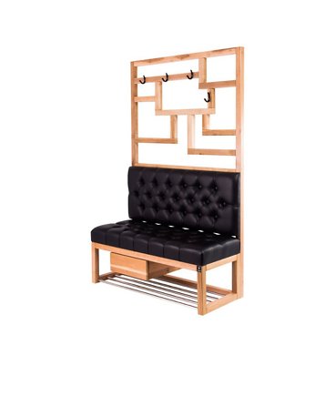 Ławka Szafka Pufa Pikowane Siedzisko Ekoskóra Czarny Wieszak LPP-19, EMRA WOOD DESIGN