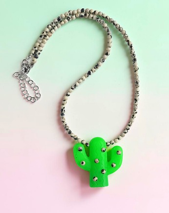 Naszyjnik KAKTUSY z jaspisem : neon green ombre, kaktusia