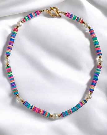 SUMMER COLLECTION naszyjnik : kolorowa lawa i perły, kaktusia
