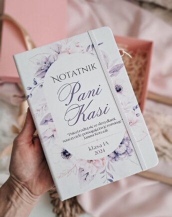 BOX PREZENTOWY podziękowanie prezent dla nauczyciela notes z imieniem w kwiaty, LOO LOO DREAM