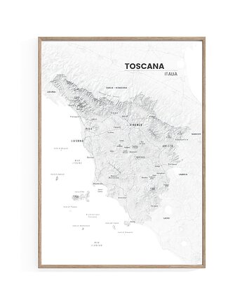 TOSKANIA Włochy czarno-biała mapa plakat, maps by P