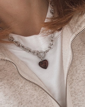 Naszyjnik łańcuch z serduszkiem z kamienia, Abrazo.jwlr