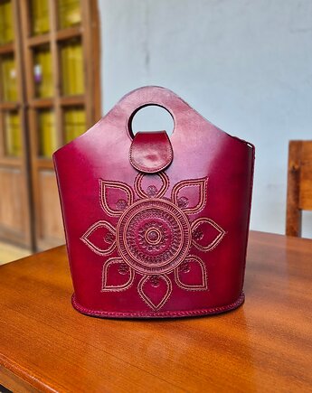 Torebka skórzana Naay Wiśniowa a4 ręcznie robiona z grubej skóry unikatowa, SempreArte