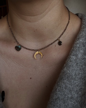 Naszyjnik Kwarc Dymny z zawieszkami labradoryt, Chmolowska Jewellery