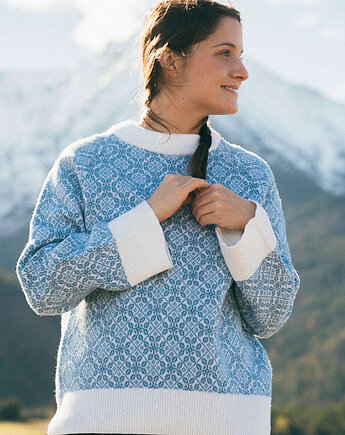 BARIBAL BESKIDZKI Wełniany Sweter Oversize Zgaszony Niebieski 100% W, KOPYTO