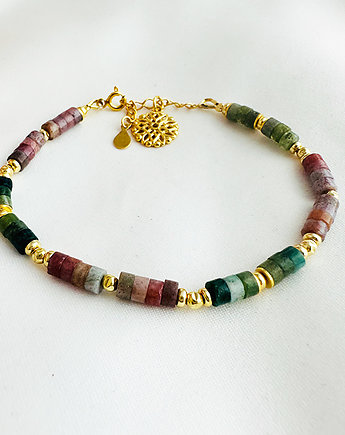 Bransoletka z kamieni , różowa bransoletka  AGATY rozetka, Anemon Atelier