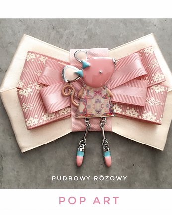 Brosza  z Myszką w stylu Pop Art, Pudrowy Różowy