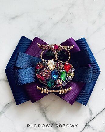 Brosza z Sową  z kryształków Nowość, Pudrowy Różowy