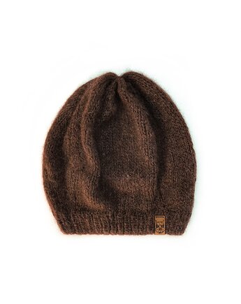 Ciemno brązowa lekka czapka beret, Holy Alpaca Knit