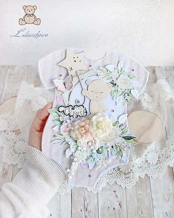 Kartka Body chrzest roczek Pastel Bear GOTOWA, Lulaczkowo