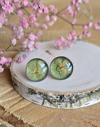 Kolczyki z kwiatami srebrne kwiaty zielony brokat polny kwiat