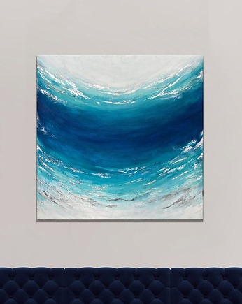 Granatowy obraz abstrakcyjny "Arctic" ręcznie malowany na płótnie 60x60 cm, AnnSayuri ART