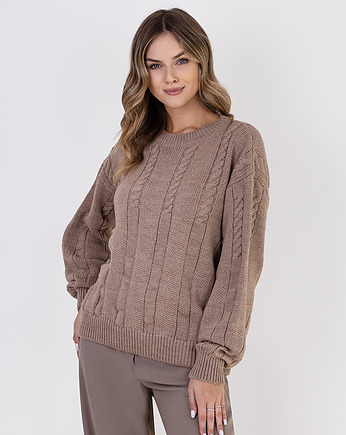 Oryginalny sweter w warkoczowe wzory - SWE323 mocca MKM, MKMswetry