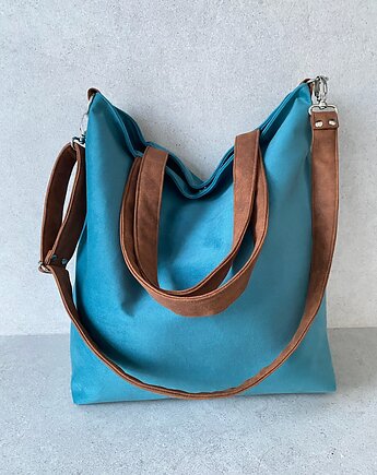 Torba na ramię XL - turkus, koniak, PRACOWNIA 166
