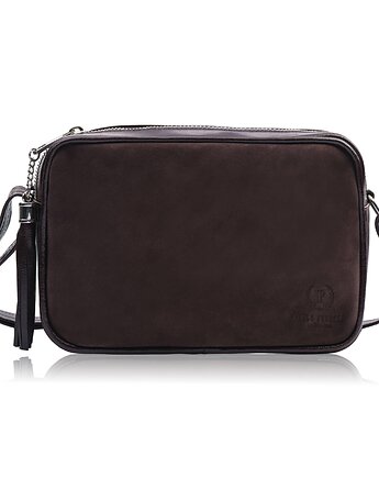 Torebka damska listonoszka skórzana brązowa z dodatkiem zamszu Z-57-BRZM, Paolo Peruzzi