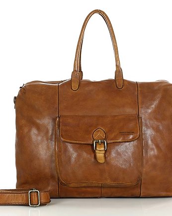 Podróżna torba weekendowa elegancka skórzana - brąz koniak, OSOBY - Prezent dla dziadka
