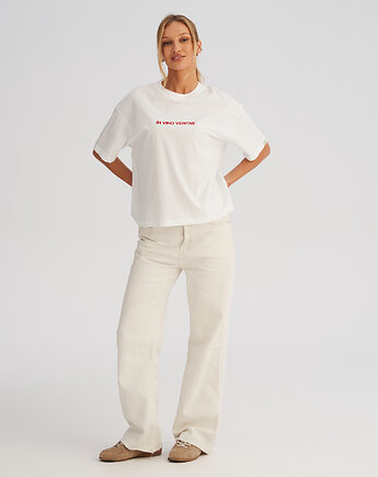 Koszulka damska BOXY organic In Vino veritas biała, HARP TEAM