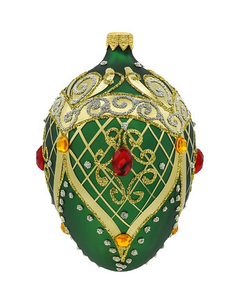 Bombka choinkowa szklana ręcznie malowana: jajo Faberge z rubinem: zielone, Syn Bombkarza