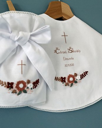 Szatka do chrztu + okapnik na świecę z motywem kwiatowym, mimimali