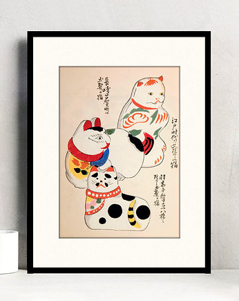 Trzy japońskie kocury / grafika vintage, Szpeje