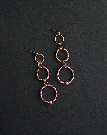 Długie różowe-złote kolczyki z rodonitem, AT NOON