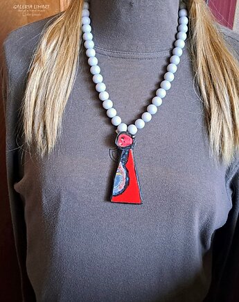 Koral i ręcznie malowana ceramika w wyjątkowym naszyjniku handmade prezent lux, Galeria Limart
