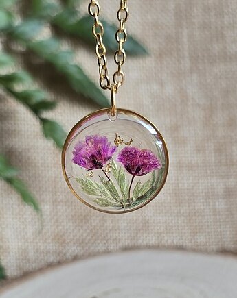 Wieczne kwiaty wisiorek kwiatowy kobiecy fiolet, zkwiatem