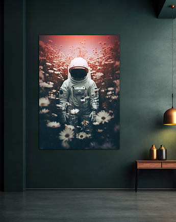 Astronauta, Kosmos, Melancholia, Kwiaty - Plakat - Loft, Minimalizm, Metal Earth Jewelry