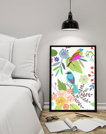 Plakat. Kwiaty i ptaki, Love Life and Forest