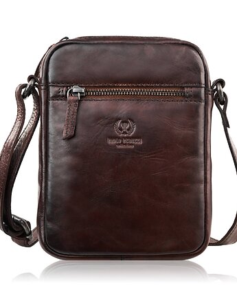 Saszetka męska skórzana na ramię klasyczna brązowa mała funkcjonalna, Paolo Peruzzi